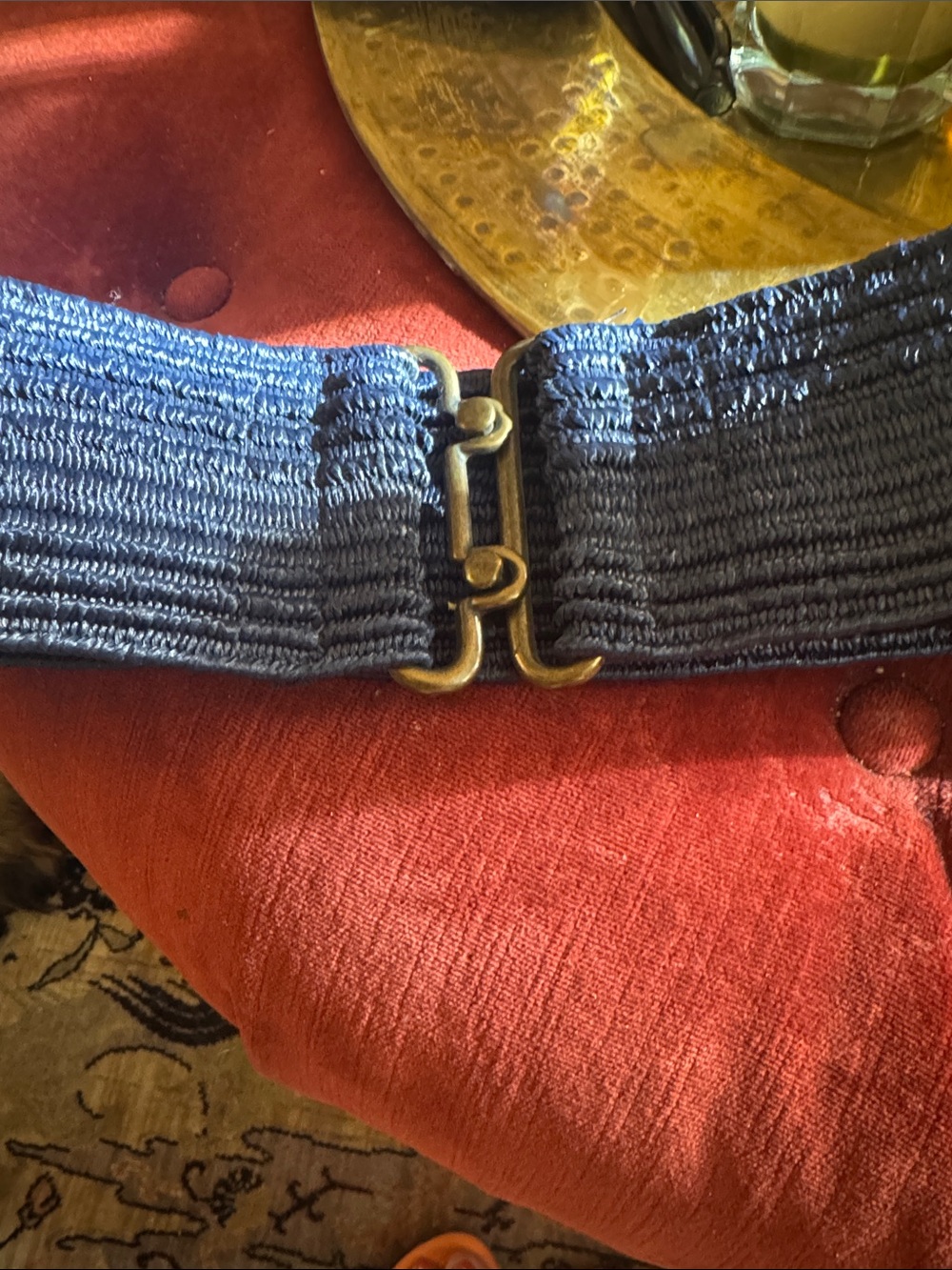 RODIER Navy Elastic Belt with Antique Brass Double Hook